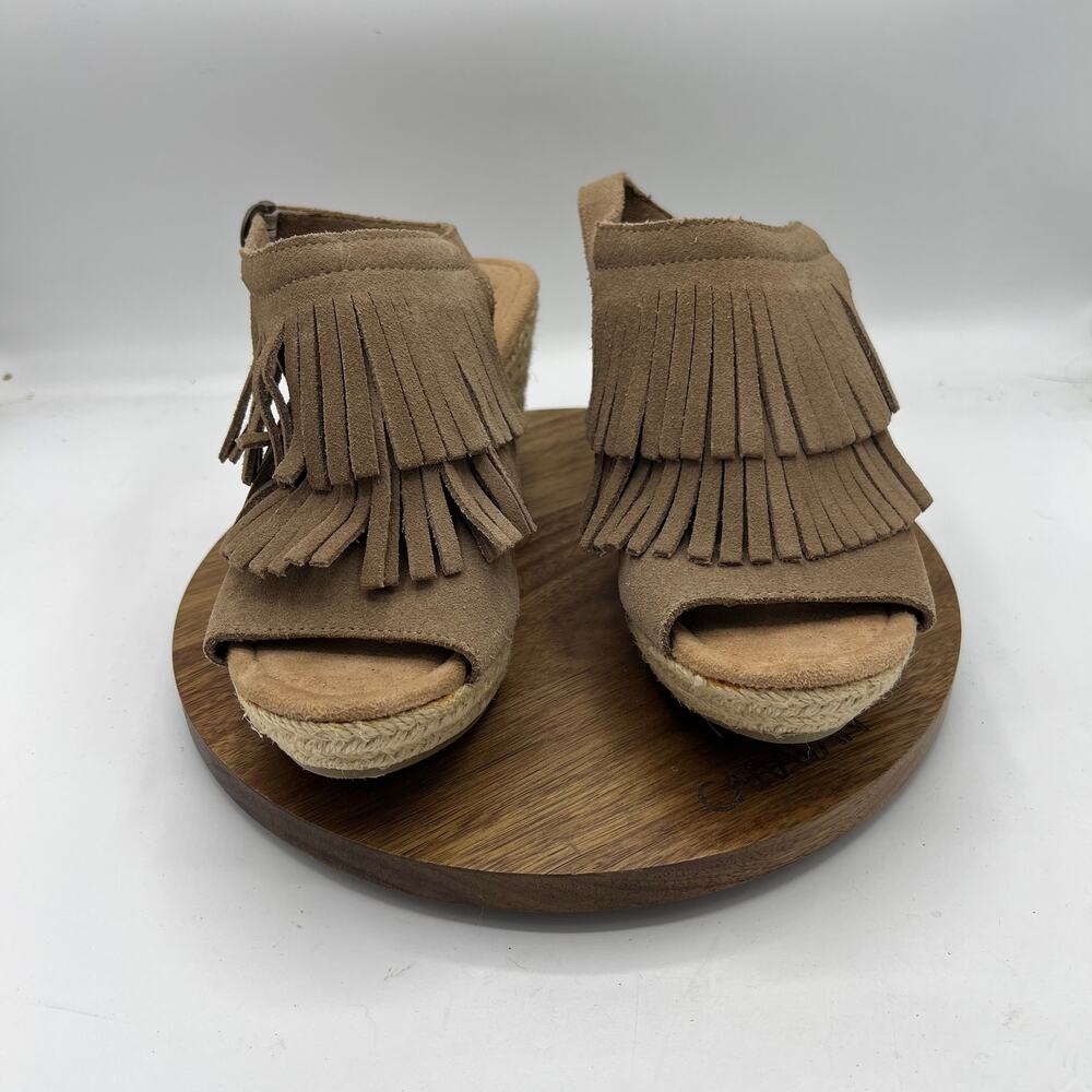 Minnetonka Tan Suede Fringe Espadrille Sandals Women's Size 8 - Picture 2 of 6